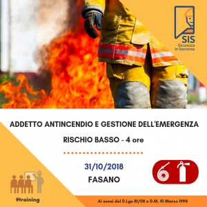 Corso Addetto Antincendio e Gestione dell'Emergenza - Rischio Basso @ SicurezzaInSoccorso | Fasano | Puglia | Italia